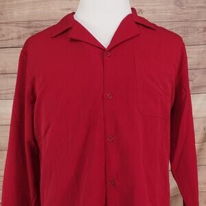 NEW Coofandy Shirt Mens Large Red Solid Textured Long Sleeve Button UP Polyester